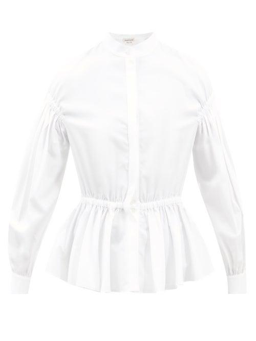 Alexander Mcqueen - Peplum-hem Cotton-poplin Shirt - Womens - White