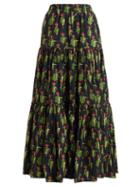 Matchesfashion.com La Doublej - Tiered Printed Cotton Skirt - Womens - Black Multi