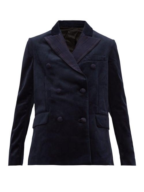 Matchesfashion.com Golden Goose - Misam Double Breasted Velvet Blazer - Womens - Navy