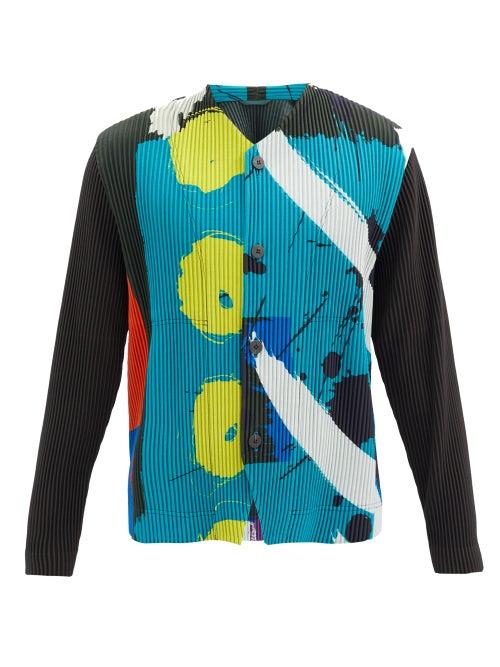 Matchesfashion.com Homme Pliss Issey Miyake - Brushstroke-print Technical-pleated Cardigan - Mens - Multi