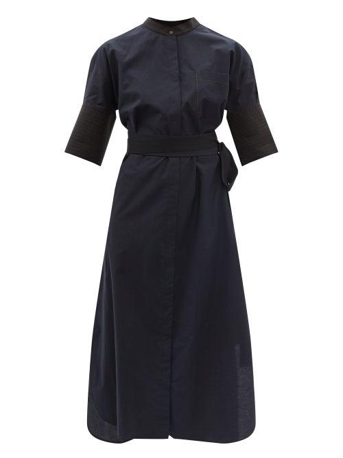 Ladies Rtw Loewe - Belted Cotton-blend Poplin Shirt Dress - Womens - Navy