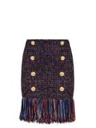 Matchesfashion.com Balmain - Fringed Tweed Skirt - Womens - Navy Multi