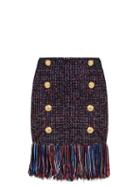 Matchesfashion.com Balmain - Fringed Tweed Skirt - Womens - Navy Multi