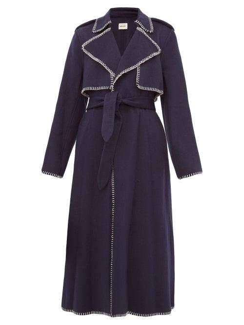 Matchesfashion.com Khaite - Roman Whip Stitched Felt Trench Coat - Womens - Navy