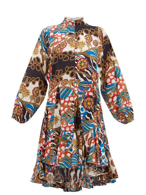 Matchesfashion.com Rhode - Adeline Godet Hem Printed Cotton Dress - Womens - Cream Multi