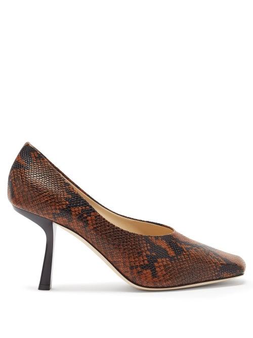 Matchesfashion.com Jimmy Choo - Marcela 85 Square-toe Python-effect Leather Pumps - Womens - Tan