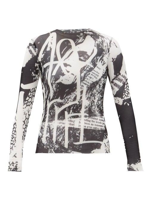 Matchesfashion.com Marques'almeida - Esme Newspaper Print Mesh Top - Womens - Black White