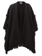 Matchesfashion.com Saint Laurent - Fringed Pointelle-knitted Wool Cape - Womens - Black