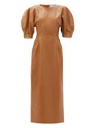 Matchesfashion.com Gabriela Hearst - Coretta Puff-sleeve Leather Midi Dress - Womens - Tan