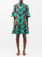 La Doublej - Choux Printed Cotton-poplin Mini Dress - Womens - Green Multi