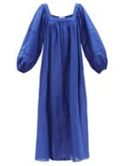 Matteau - The Voluminous Folk Cotton-silk Blend Dress - Womens - Cobalt Blue