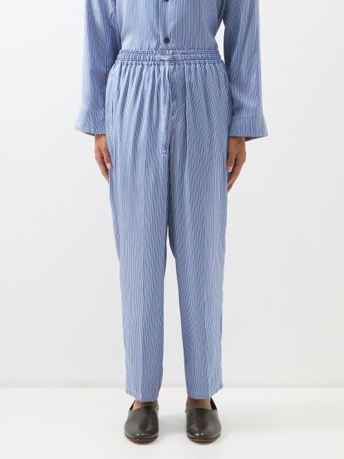 Umit Benan B+ - Lakehouse Drawstring-waist Striped Silk Trousers - Mens - Blue Multi