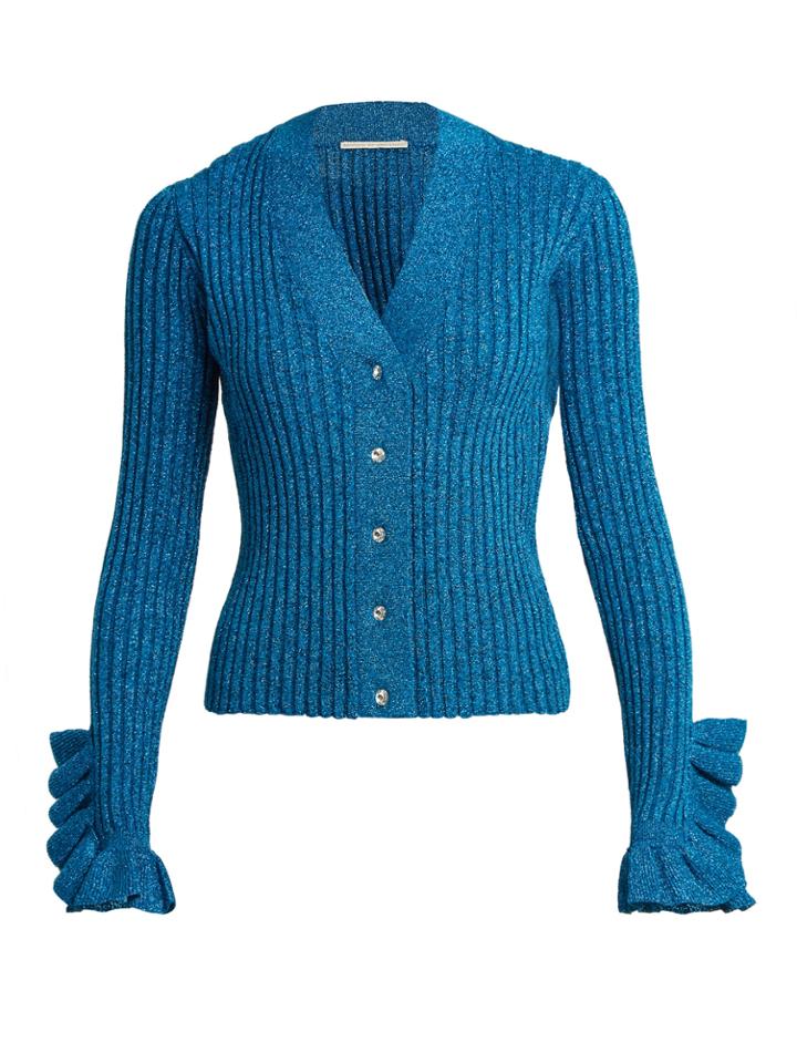 Marco De Vincenzo Ruffled-cuff Ribbed-knit Cardigan