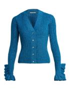 Marco De Vincenzo Ruffled-cuff Ribbed-knit Cardigan