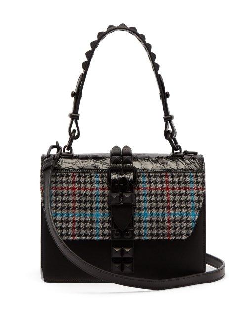 Matchesfashion.com Prada - Elektra Mini Tweed And Crocodile Leather Bag - Womens - Blue Multi
