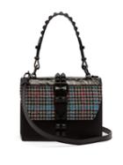 Matchesfashion.com Prada - Elektra Mini Tweed And Crocodile Leather Bag - Womens - Blue Multi