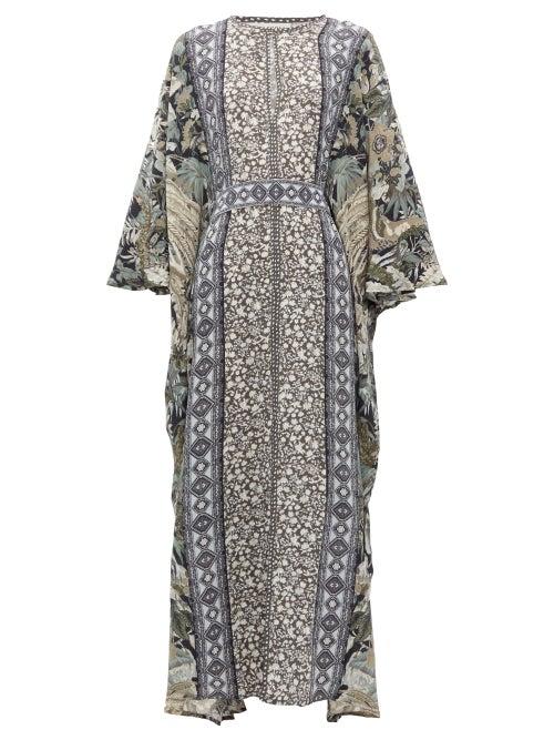 Matchesfashion.com D'ascoli - Amy Slit-front Printed Silk Kaftan - Womens - Black Print