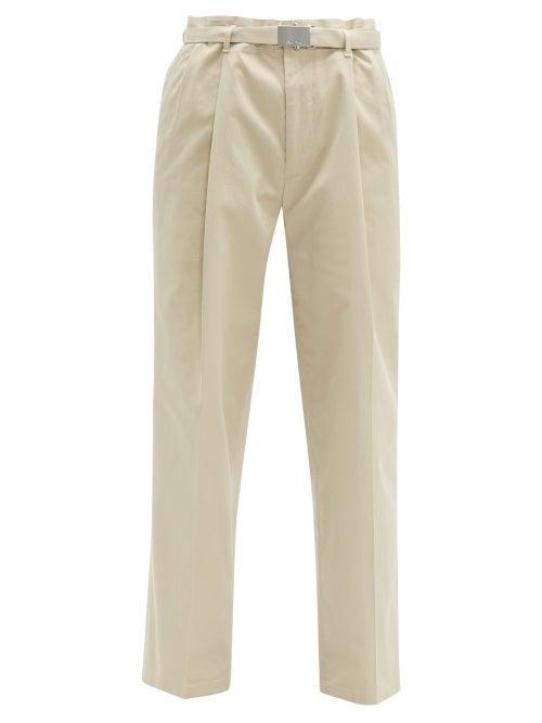 Matchesfashion.com Miu Miu - Pleated Cotton Blend Twill Trousers - Womens - Beige