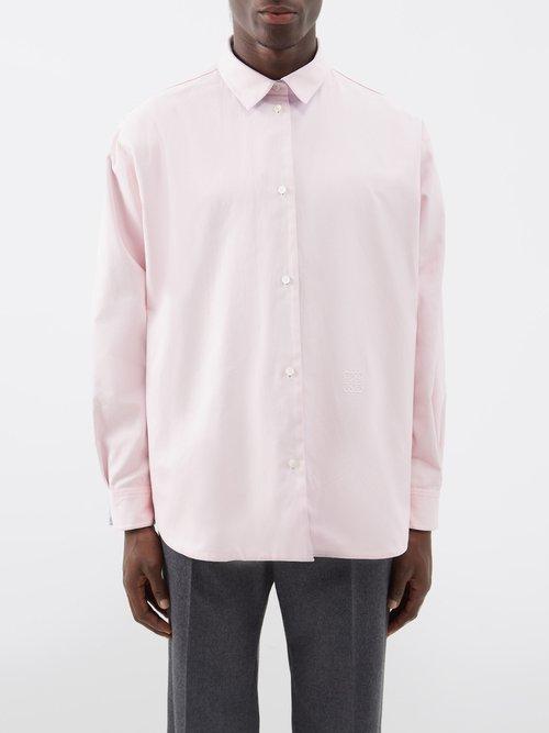 Loewe - Reversible Anagram-embroidered Poplin Shirt - Mens - Light Pink Multi
