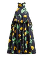 Matchesfashion.com La Doublej - Bonbon Trapeze Calla Lilly Print Cotton Midi Dress - Womens - Black Print