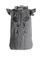Matchesfashion.com Bliss And Mischief - Rose Embroidered Gingham Cotton Top - Womens - Black White