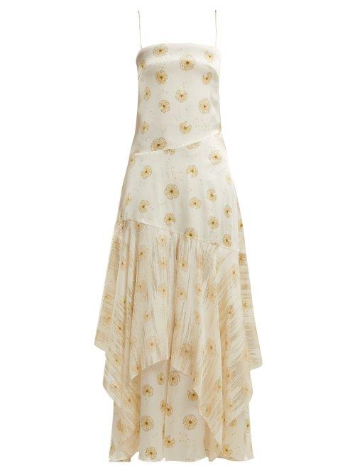 Matchesfashion.com Adriana Iglesias - Frida Dandelion Print Silk Blend Satin Dress - Womens - Ivory Multi