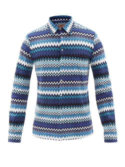 Missoni - Zigzag Stripe Cotton Shirt - Mens - Blue
