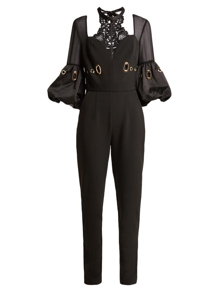 Self-portrait Balloon-sleeve Lace And Crepe Jumpsuit