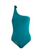Matchesfashion.com Bower - White Horse One Shoulder Tie Swimsuit - Womens - Blue