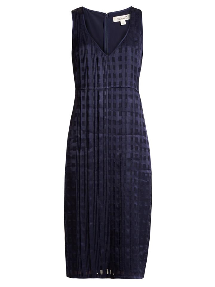 Diane Von Furstenberg V-neck Sleeveless Textured-satin Dress