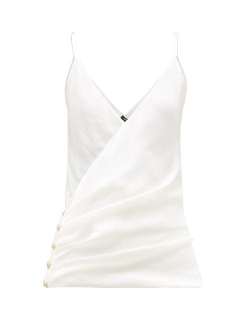 Matchesfashion.com Balmain - Wrap Effect Silk Camisole Top - Womens - Ivory