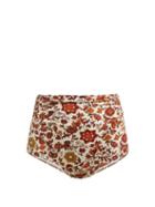 Matchesfashion.com Dodo Bar Or - Rachelle High Rise Floral Print Bikini Briefs - Womens - Orange Print