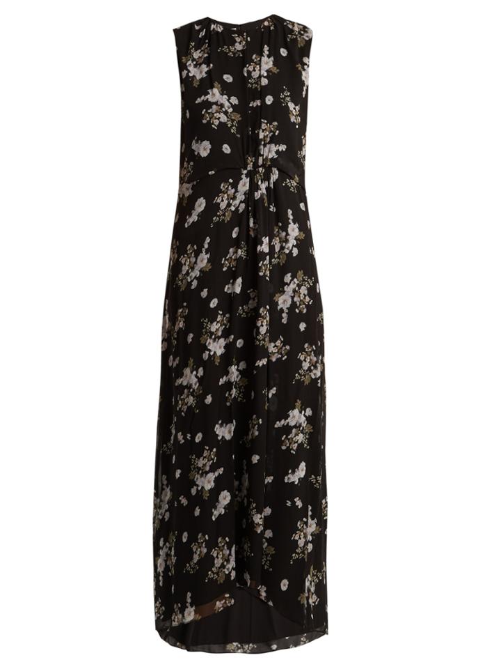Vince Floral-print Round-neck Silk-crepe Dress