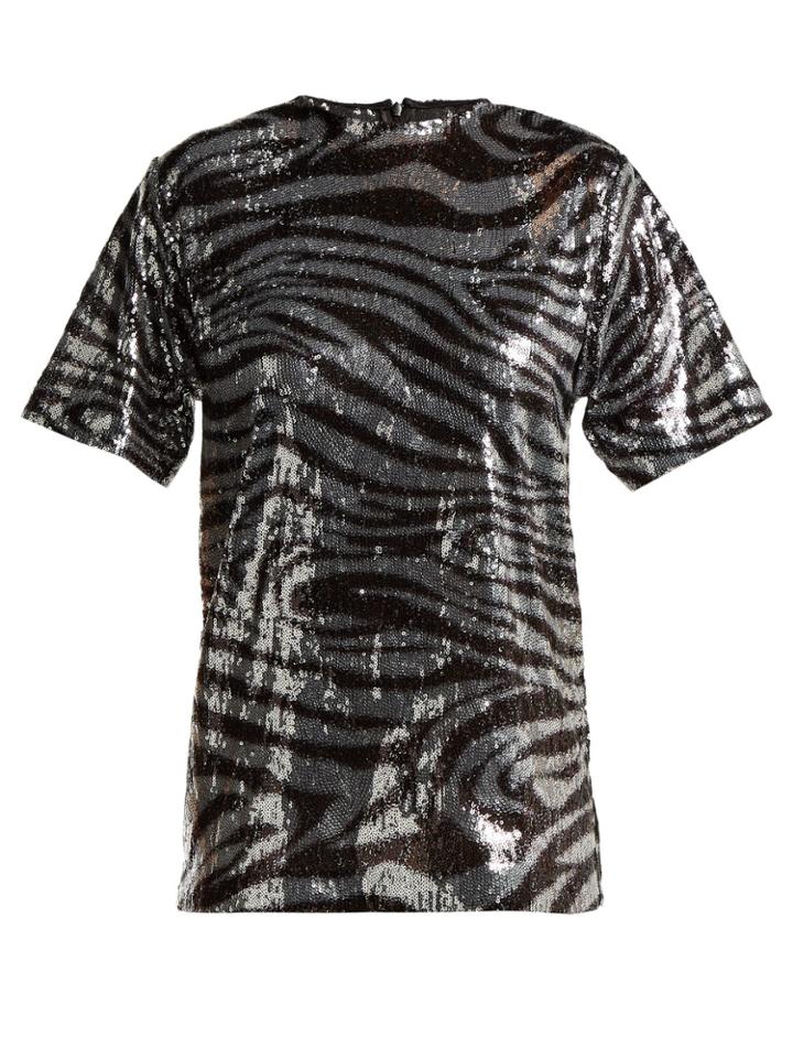 Halpern Zebra-print Sequin-embellished T-shirt