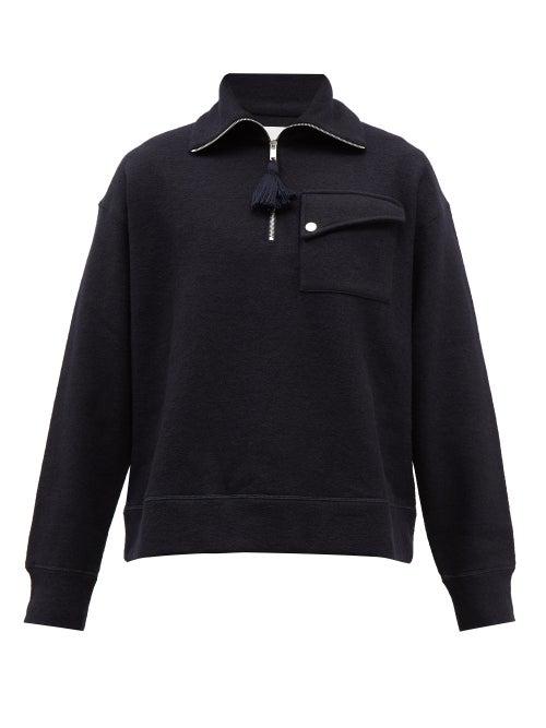 Jil Sander - Quarter-zip Wool-blend Sweatshirt - Mens - Dark Blue