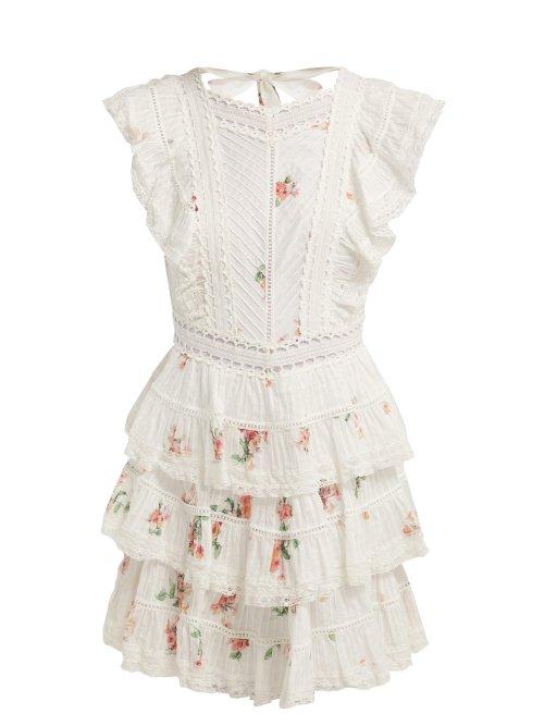 Matchesfashion.com Zimmermann - Heathers Floral Print Embroidered Lace Mini Dress - Womens - White Multi