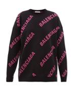Matchesfashion.com Balenciaga - Logo Jacquard Cotton Blend Sweater - Womens - Black Pink