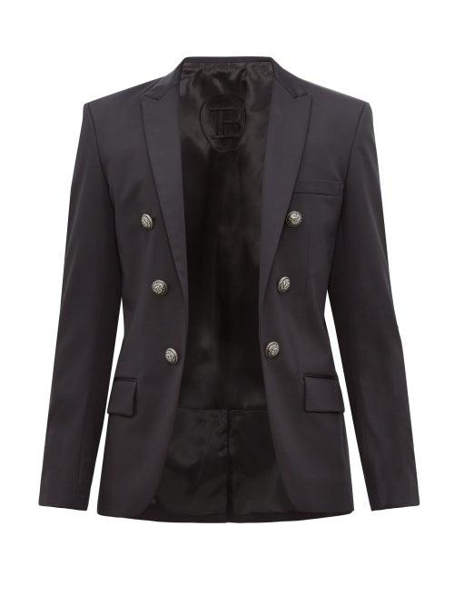 Matchesfashion.com Balmain - Open Front Double Breasted Cotton Blend Blazer - Mens - Black