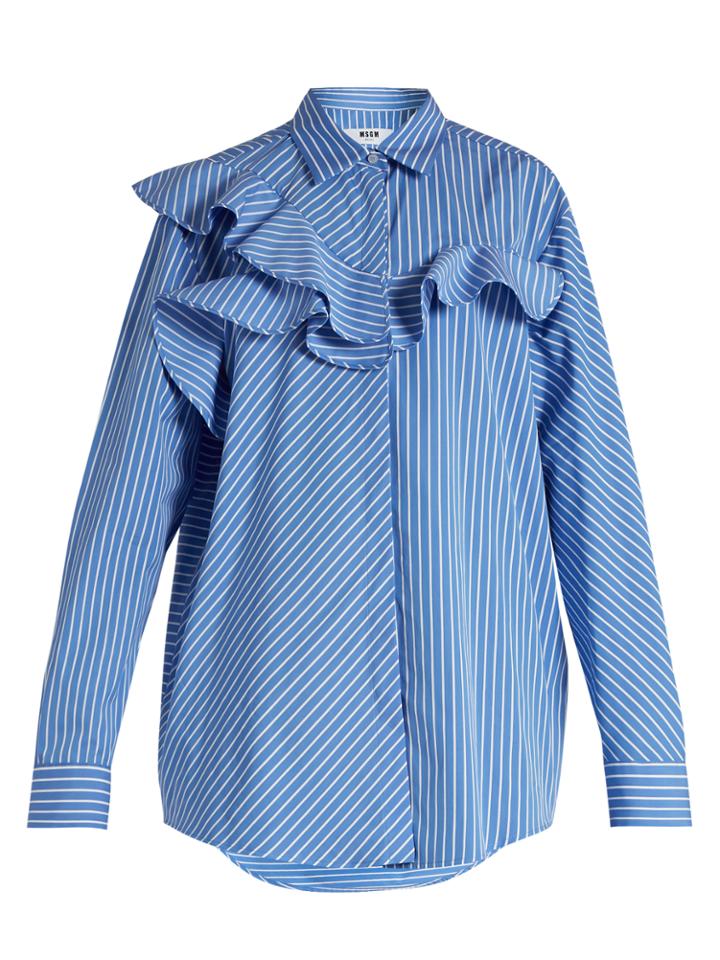 Msgm Ruffle-trimmed Striped Cotton Shirt