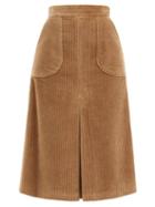 Matchesfashion.com Dolce & Gabbana - Inverted-pleated Cotton-blend Corduroy Midi Skirt - Womens - Camel
