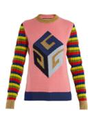 Gucci Cube-intarsia Striped Wool-blend Knit Sweater