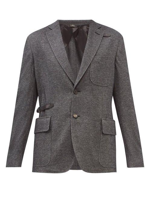 Brioni - Travel Belted Cashmere-blend Flannel Blazer - Mens - Dark Grey