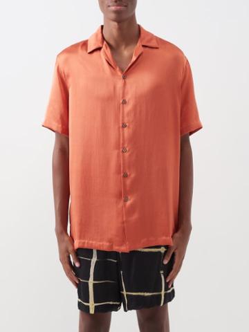 Delos - Otto Cuban-collar Silk-satin Shirt - Mens - Orange