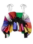 Matchesfashion.com Germanier - Recycled Glitter Ruffle Satin Top - Womens - Black Multi