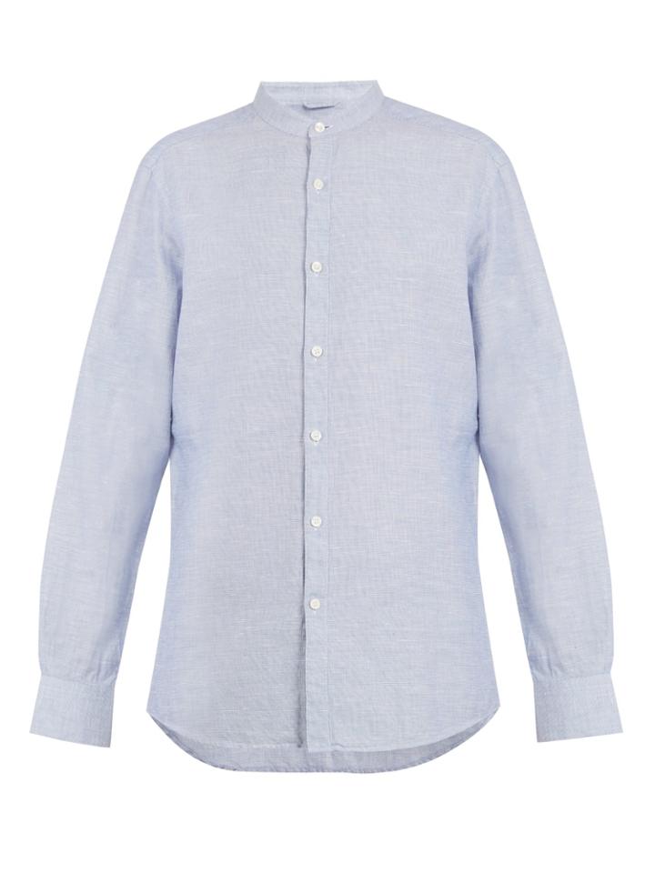Ermenegildo Zegna Grandad-collar Checked Cotton-blend Shirt