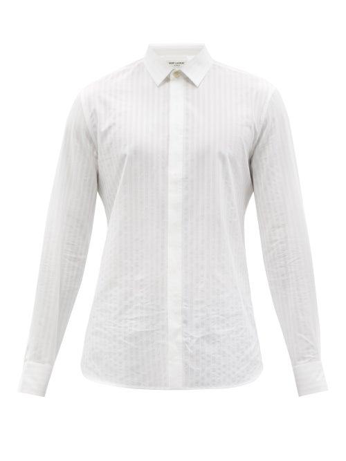 Saint Laurent - Point-collar Striped-jacquard Cotton-poplin Shirt - Mens - White