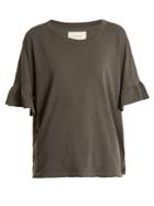 The Great The Ruffle Sleeve Distressed Cotton T-shirt