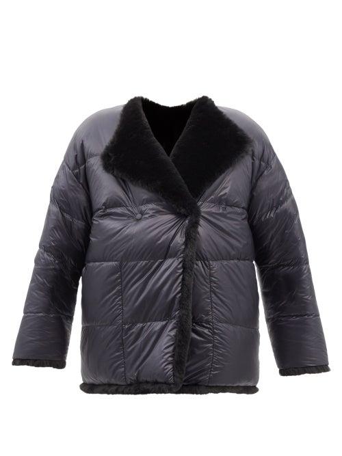 4 Moncler Hyke - Lema Reversible Faux-fur & Quilted Down Coat - Womens - Navy