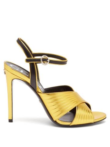Matchesfashion.com Gucci - Betsy Crossover Metallic-leather Sandals - Womens - Gold