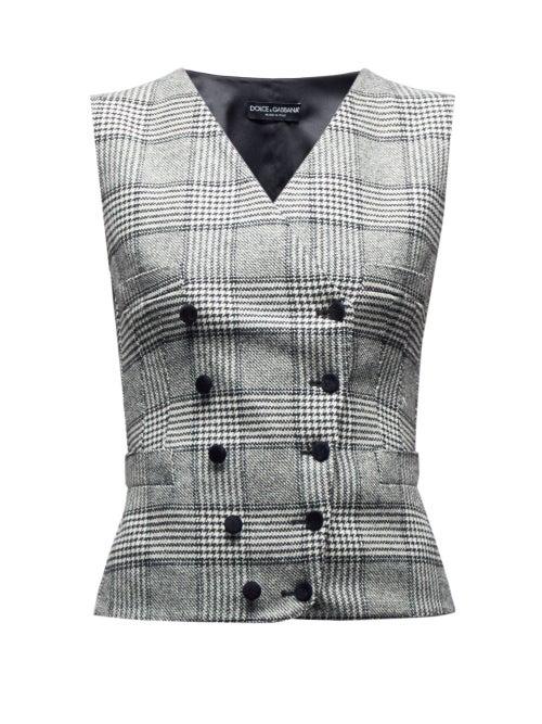 Matchesfashion.com Dolce & Gabbana - Double Breasted Prince Of Wales Checked Waistcoat - Womens - Grey Multi